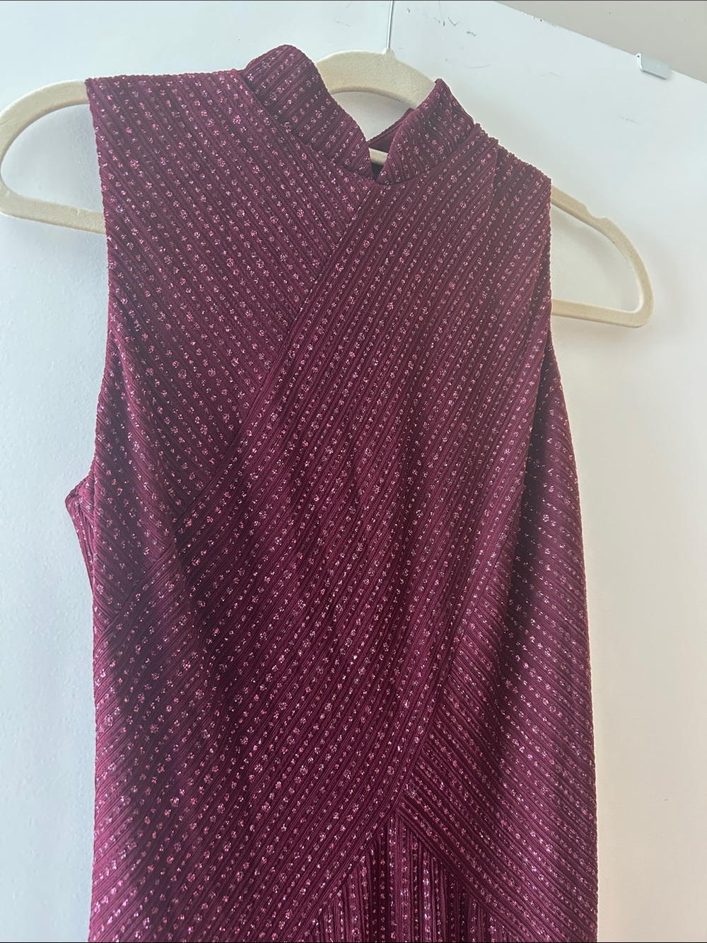 Alex Evenings Sleeveless Wine Red Textured Mock Neck Dress